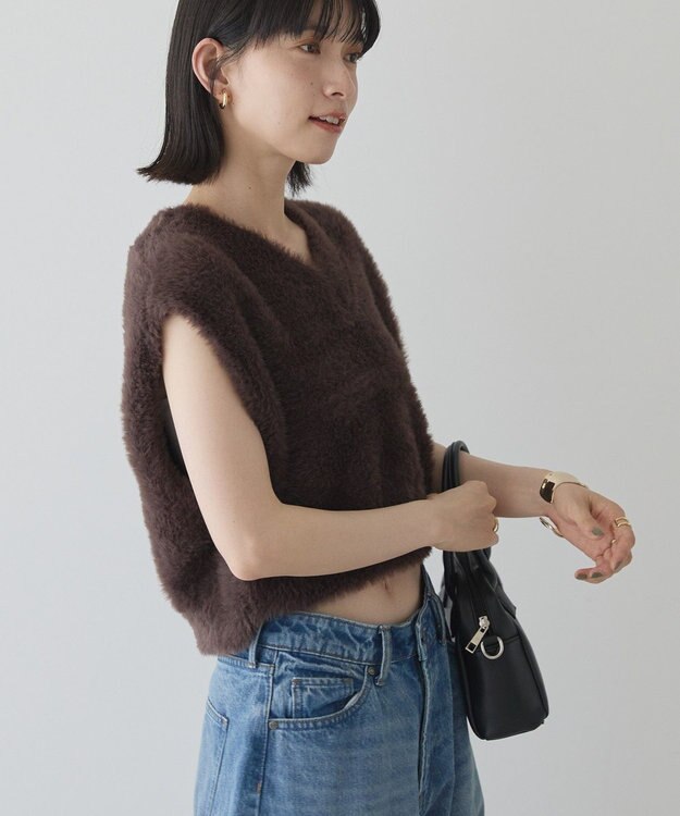 AMERICAN HOLIC 【選べる丈】シャギーニットベスト Brown
