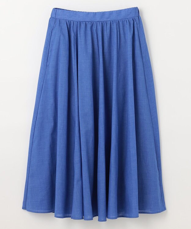 ANY 【ウエストゴム/ポケット付】シャンブレーライク フレアスカート ブルー