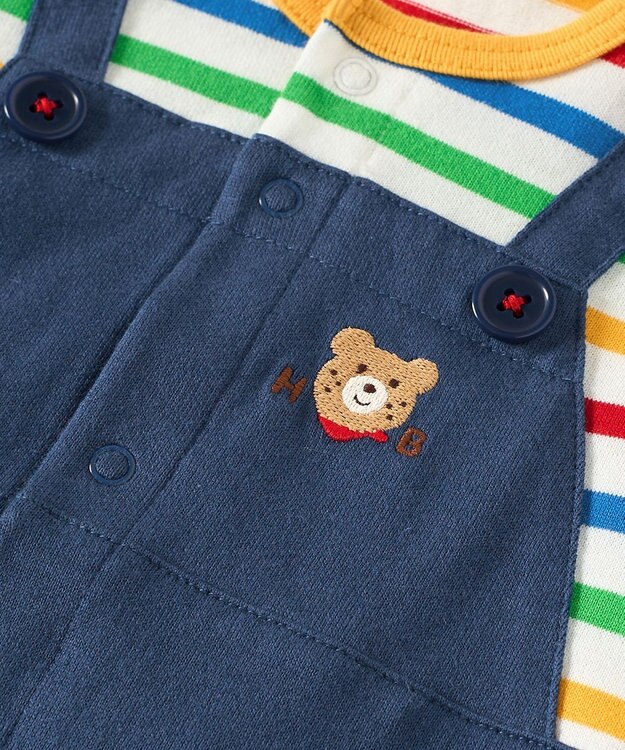 MIKI HOUSE HOT BISCUITS 【70-80cm】オーバーオール重ね着風 7分丈カバーオール 紺