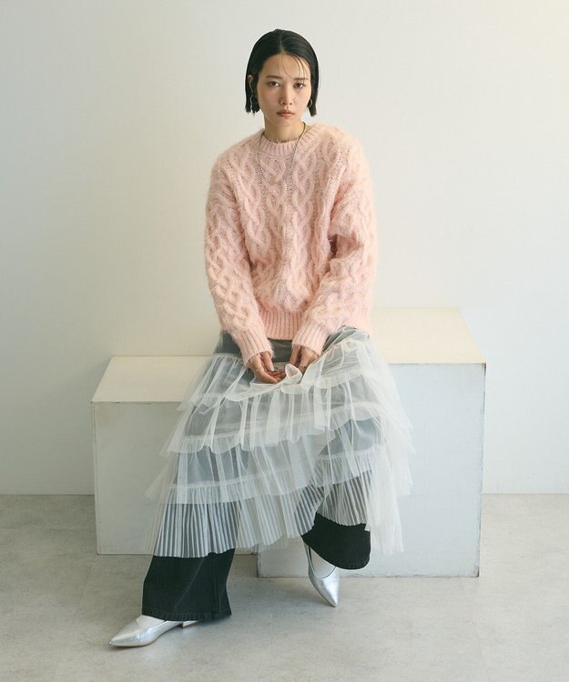 Green Parks armonia．シャギーケーブルニット Pink