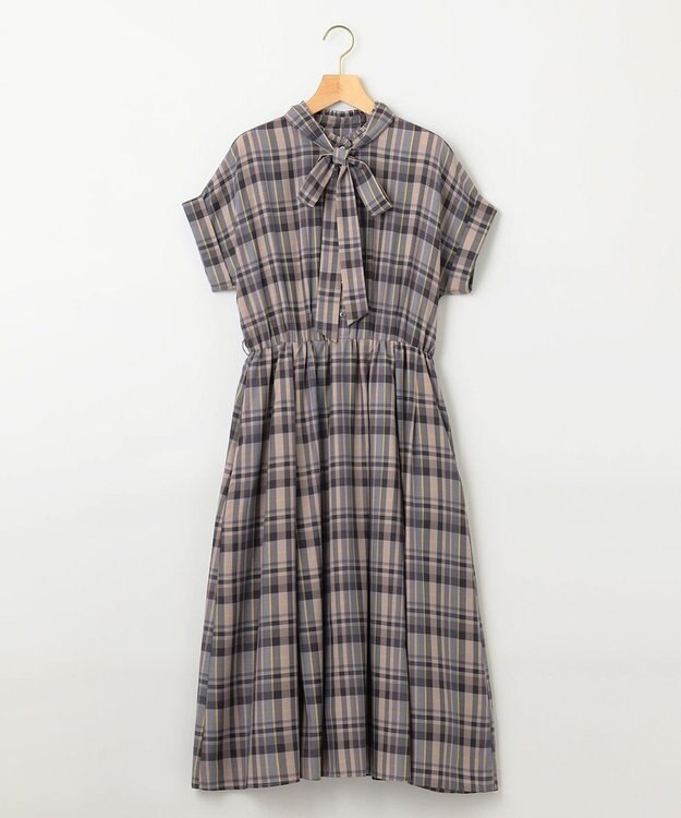 組曲 【リボンタイ付き】シアーツイルチェック ワンピース パープル系3