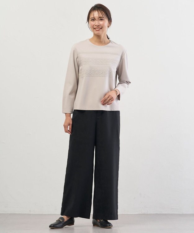 J.PRESS LADIES L マイクロライトスエード ワイド パンツ ダークネイビー系