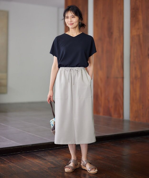 ANY 【接触冷感/UVケア/ウエストゴム/洗濯機可能】イージケアタイトスカート グレージュ