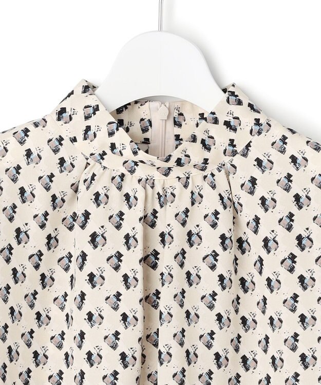 23区 L モダンアートプリントギャザーブラウス ベージュ系