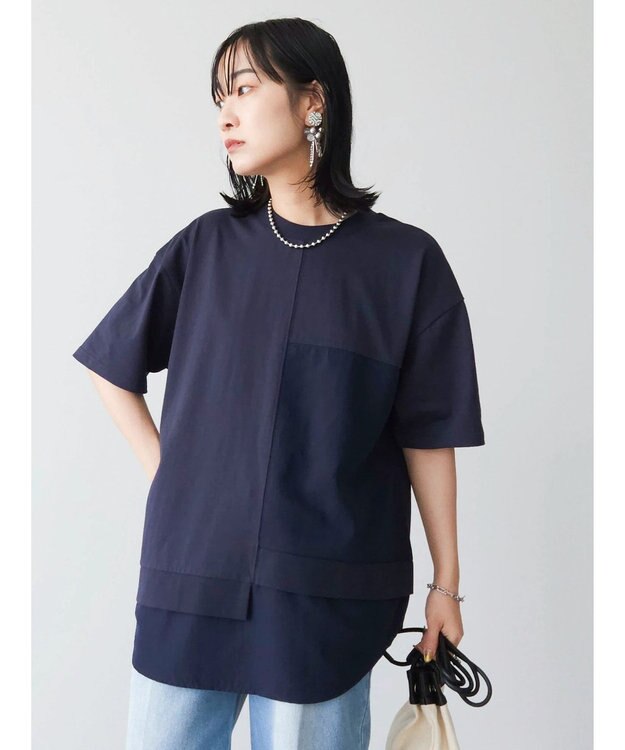 Green Parks 異素材切替ドッキングチュニック Navy