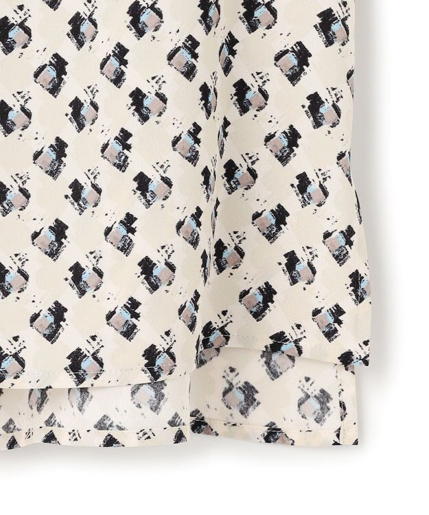 23区 L モダンアートプリントギャザーブラウス ベージュ系