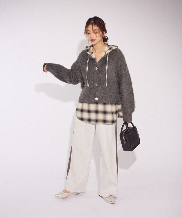 Green Parks 起毛シャギーカーディガン Charcoal Gray