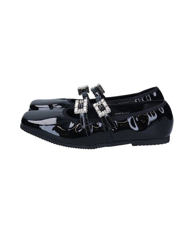 Bridget Birkin 【PARADIS COULEUR】ビジューバックルダブルストラップバレエ ブラックエナメル