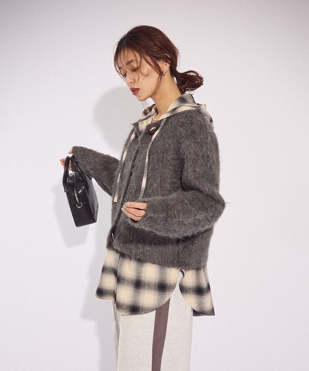 Green Parks 起毛シャギーカーディガン Charcoal Gray