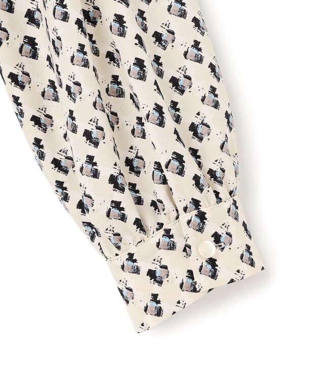 23区 L モダンアートプリントギャザーブラウス ベージュ系