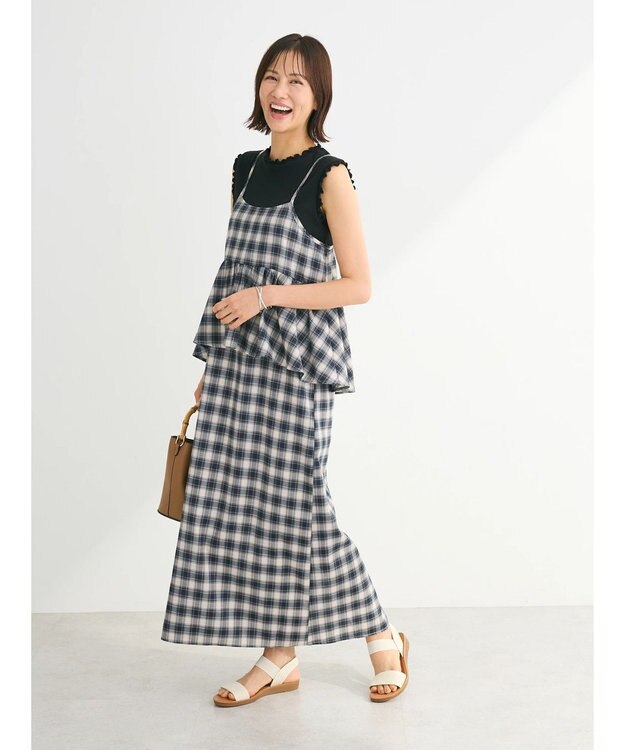 Green Parks チェックペプラムキャミワンピース Light Beige