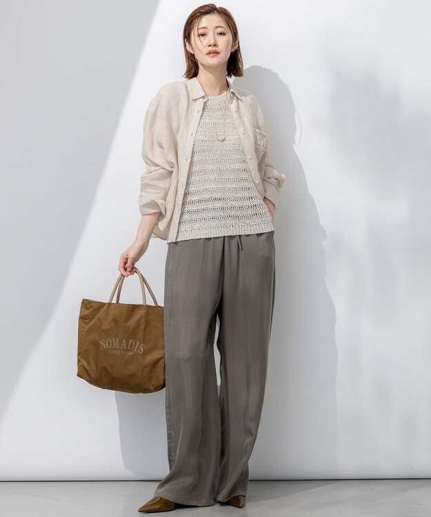 23区 【洗える】LIBECO クロップド シャツ ベージュ