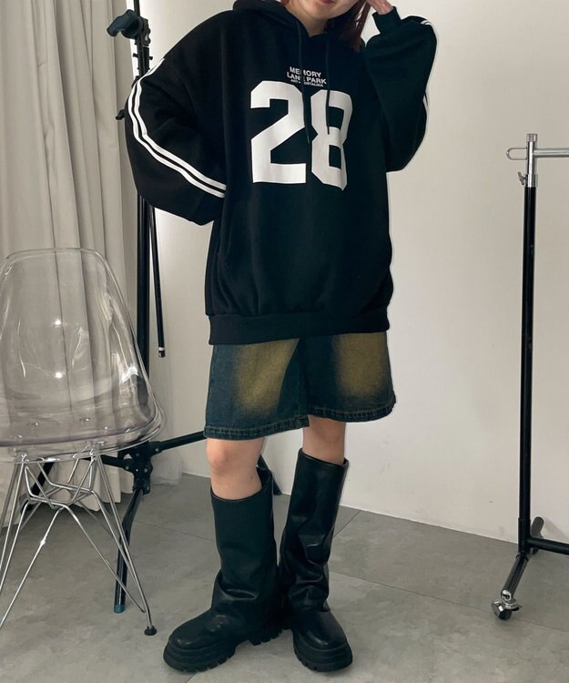 WEGO サイドラインナンバリングパーカー ブラック