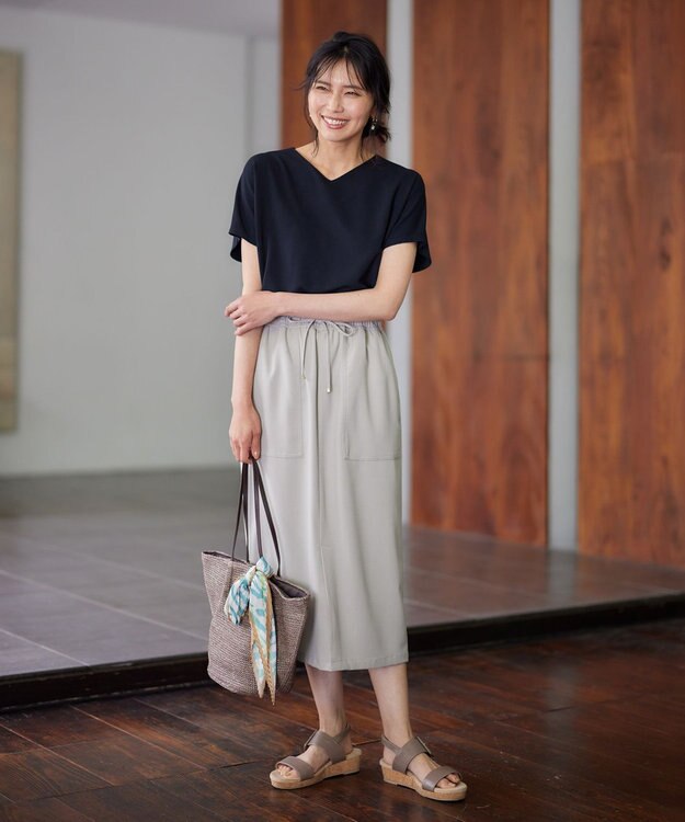 ANY 【接触冷感/UVケア/ウエストゴム/洗濯機可能】イージケアタイトスカート グレージュ