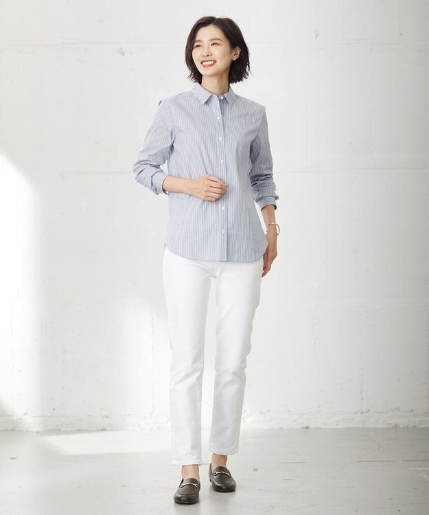 J.PRESS LADIES S 【洗える】BEZ C/Ny ドビーストライプ シャツカラー ブラウス ネイビー系2