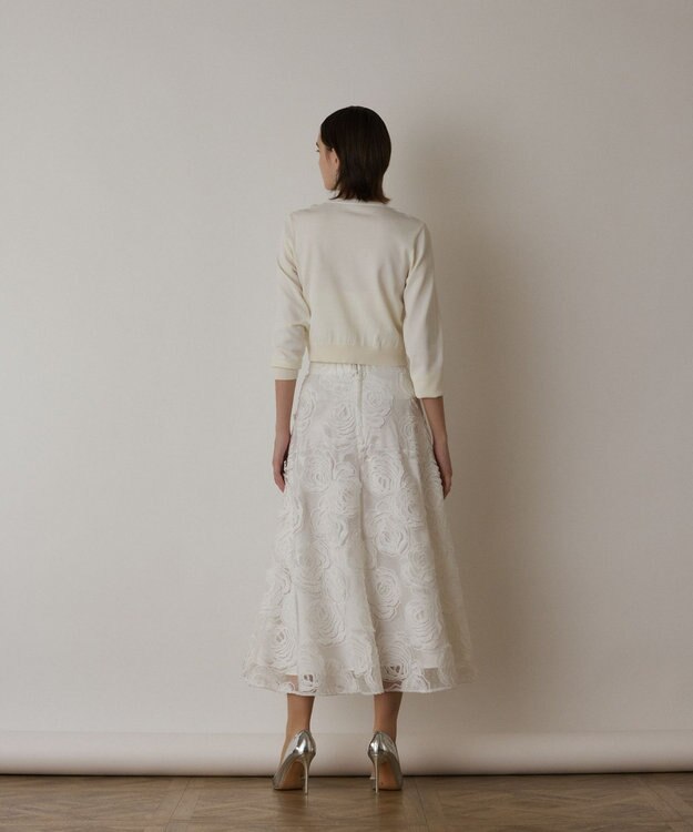 GRACE CONTINENTAL ローズ刺繍ニットカーディガン ホワイト