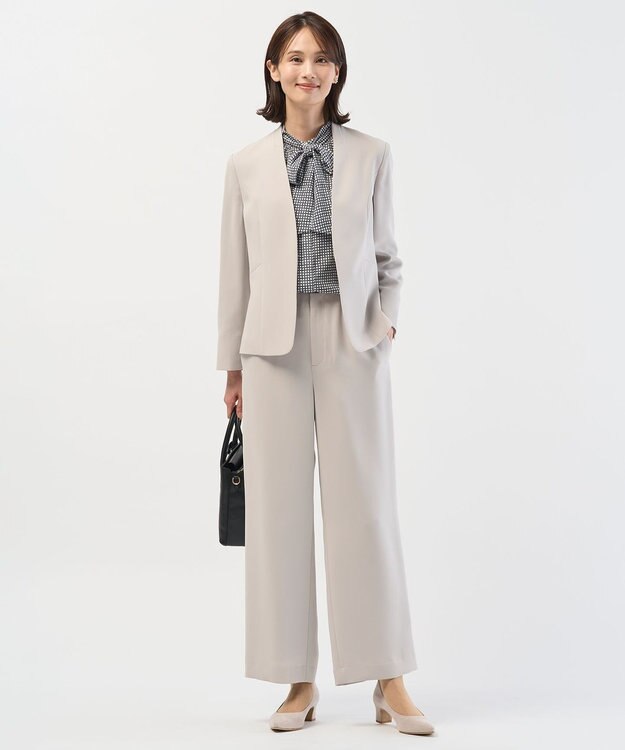 J.PRESS LADIES 【セットアップ対応】セラテリーダブルクロス ノーカラー ジャケット グレージュ系