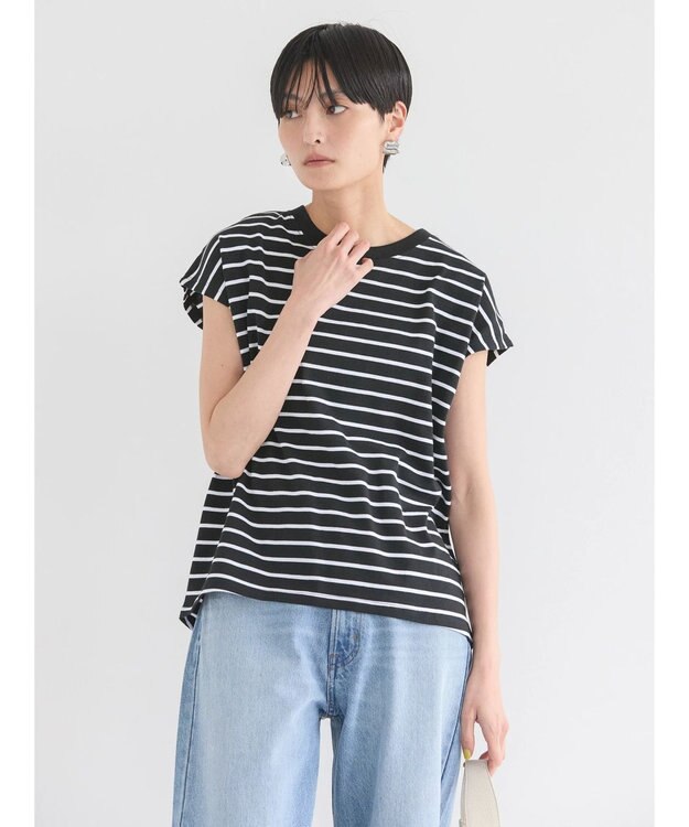 AMERICAN HOLIC 接触冷感フレンチスリーブカットプルオーバー Border Black