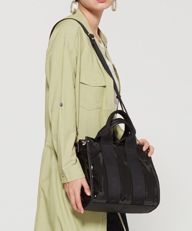 LA BAGAGERIE ソフトエナメル　ロゴテープ2WAYトートバッグ　Mサイズ ブラック