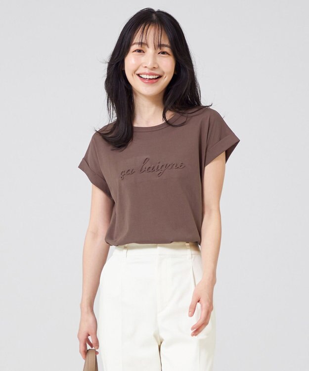 ANY SIS エンボスロゴ Tシャツ ブラウン