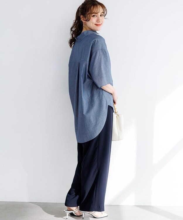 23区 L 【Lサイズ限定】リラックスシルエット スキッパーシャツ ネイビー系