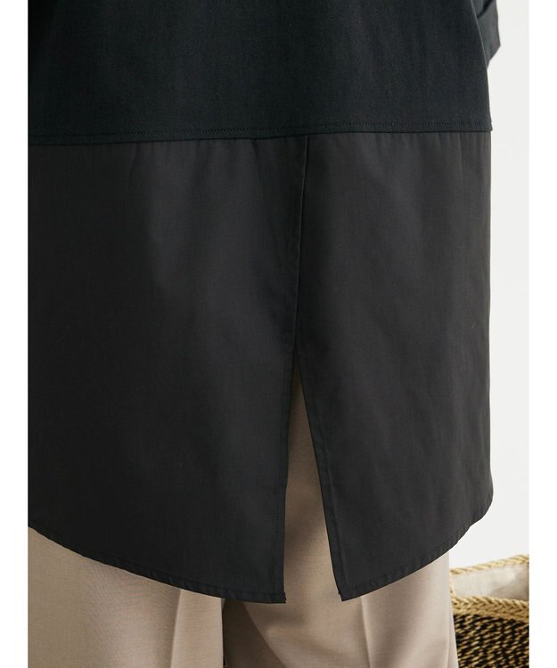 Green Parks ５分袖ドッキングバックスリットチュニック Black