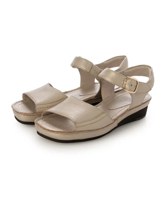 ing <ing>【WEB限定】【サスティナブル】ウエッジヒールレザーサンダル ゴールド