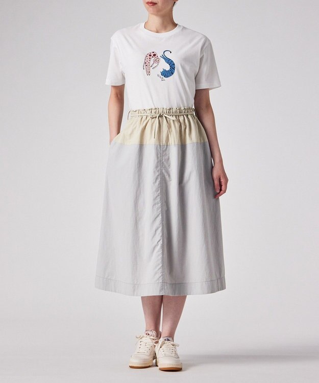 Paul Smith タスランナイロン フレアスカート ブルーグレー