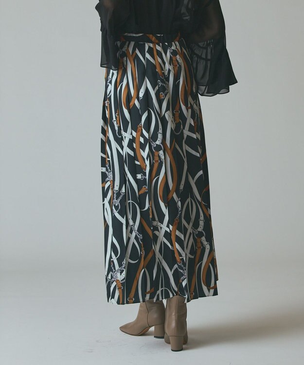 GRACE CONTINENTAL ベルトプリントアシメプリーツスカート ブラック