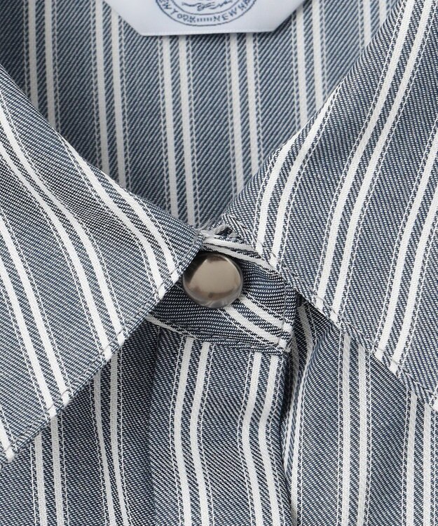 J.PRESS LADIES 【洗える】ウォッシャブルキュプラツイル ピンタック ブラウス ネイビーシャンブレーストライプ系