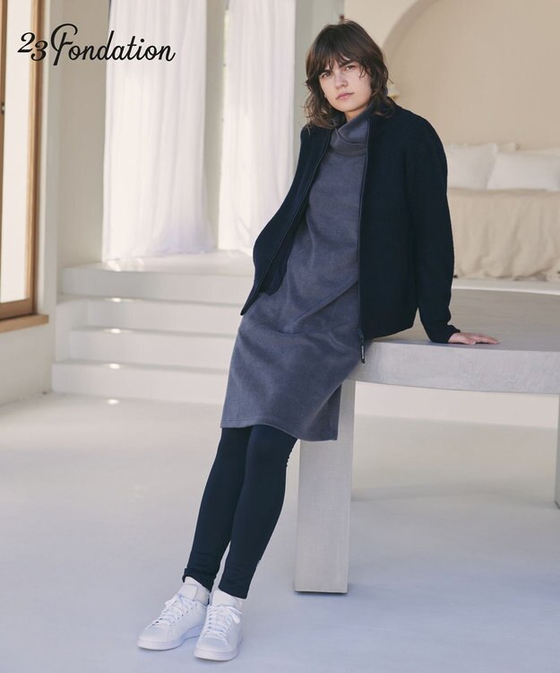 23区GOLF 取り外し可能なスヌード付き【23Fondation/WOMEN】【吸湿発熱】フーディー風 ワンピース グレー系