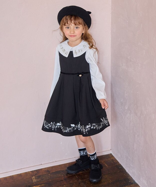ANY KIDS モノトーン音符ジャンパースカート ブラック