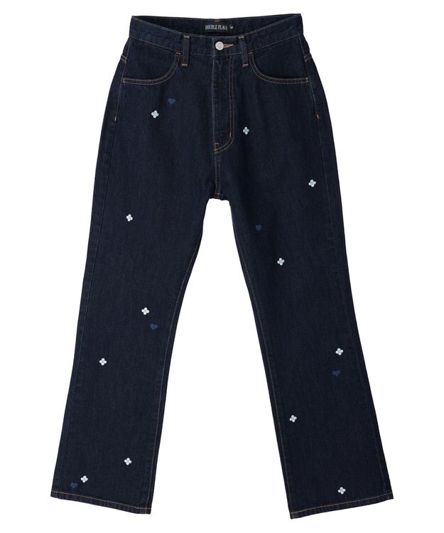 Green Parks ・Ｄｏｕｂｌｅ　Ｆｌａｇｓ　ハナ＆ハート　刺繍デニムパンツ One Wash