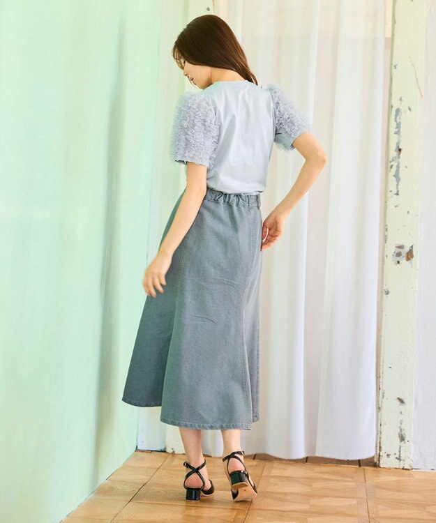 Feroux チュールスリーブ Tシャツ スカイブルー系