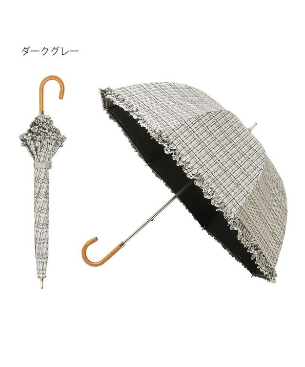 MOONBAT 【晴雨兼用日傘】LANVIN en Bleu (ランバン オン ブルー) 長傘 ドビーフリル 遮光 遮熱 UV ダークグレー（ツイードプリント）