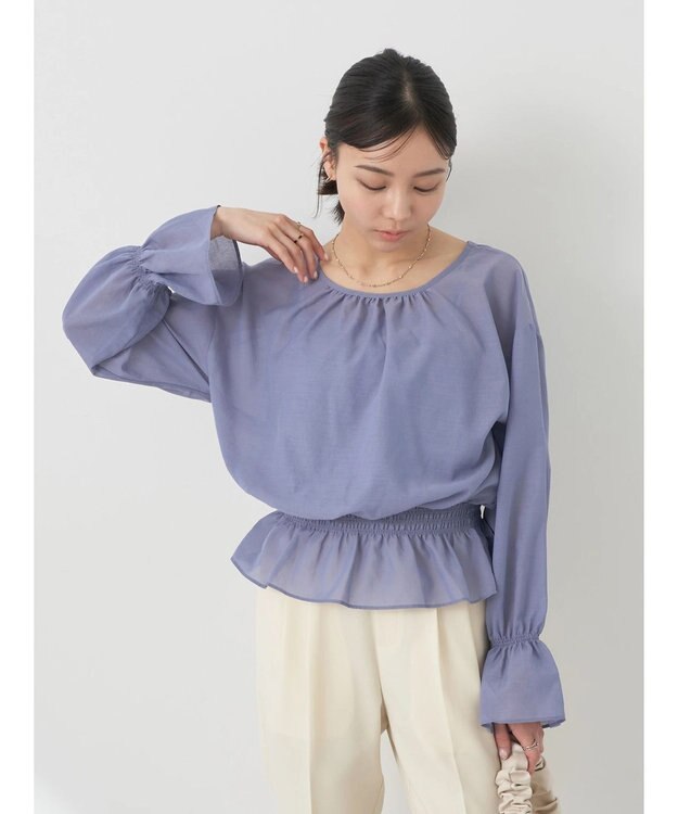 earth music&ecology シャーリングシアーブラウス Blue