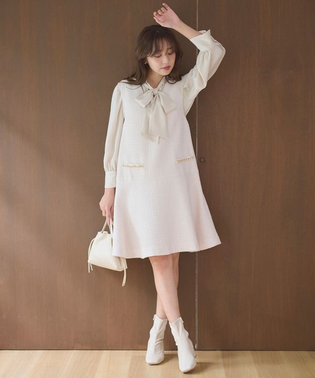 Feroux ツイードジャンパースカート アイボリー系