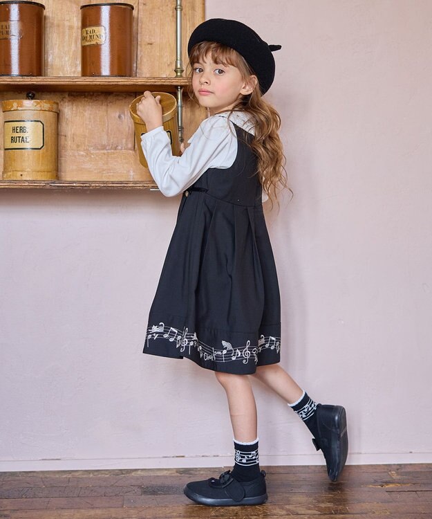 ANY KIDS モノトーン音符ジャンパースカート ブラック