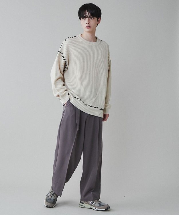 WEGO トロミ　ベルト付きワイドスラックス ダークグレー