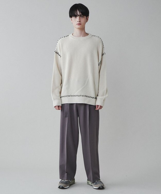 WEGO トロミ　ベルト付きワイドスラックス ダークグレー