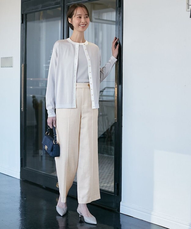 自由区 【XSサイズ～/洗える/セット可】シャインハイゲージ カーディガン ライトグレー系