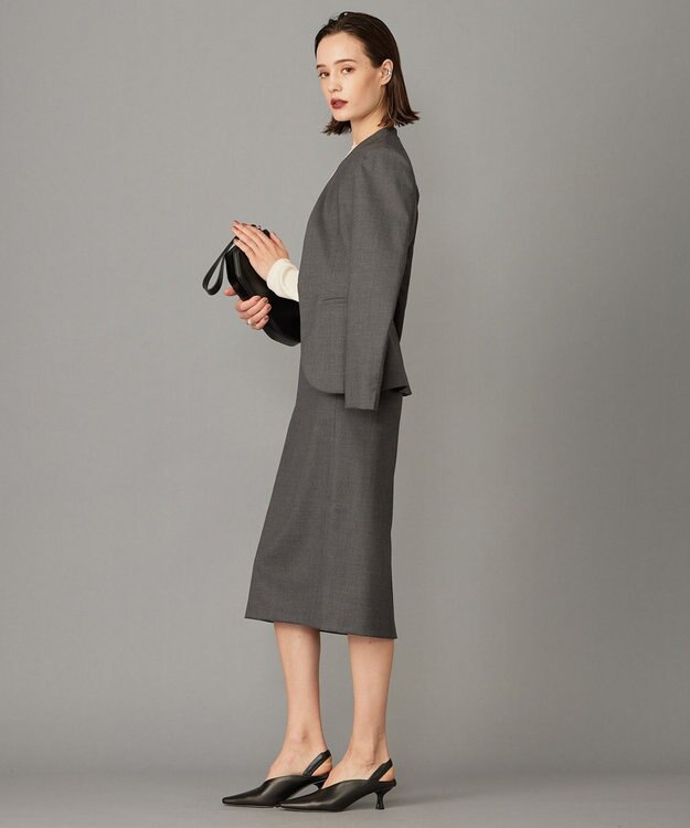 ICB L 【セットアップ対応】ウールストレッチ ノーカラージャケット チャコール系