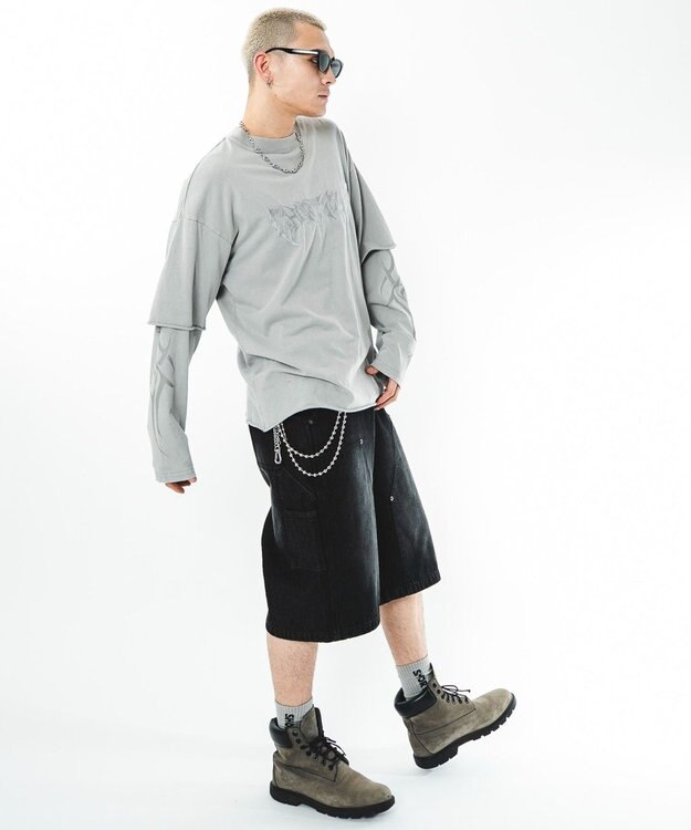 WEGO 【ユニセックス着用ITEM】ブリーチレイヤードグラフィックT（LS） グレー