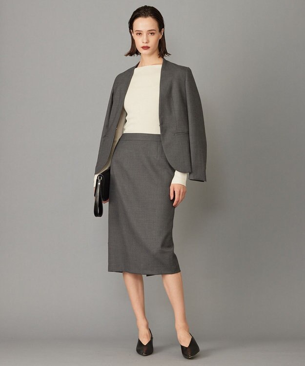 ICB L 【セットアップ対応】ウールストレッチ ノーカラージャケット チャコール系