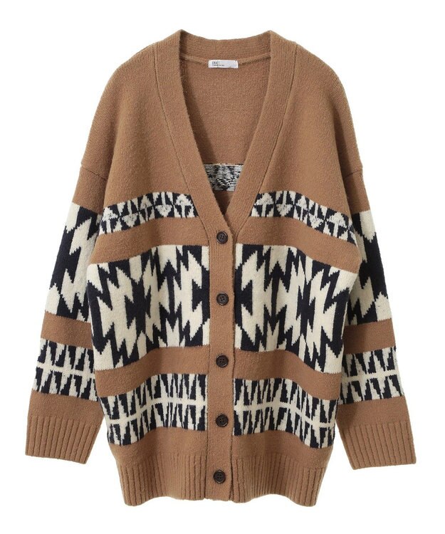 CRAFT STANDARD BOUTIQUE オルテガ柄ニットカーディガン Beige