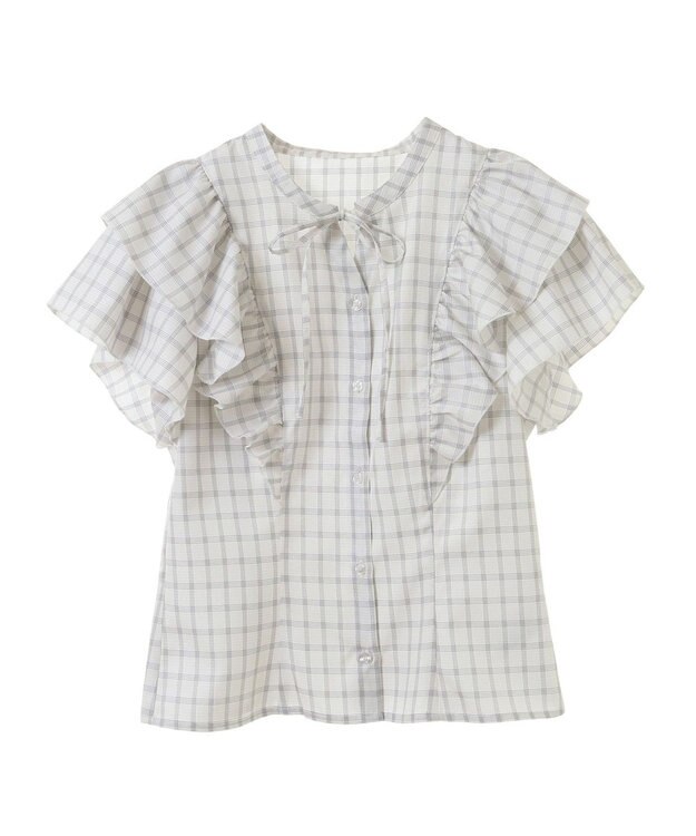 earth music&ecology フリルチェックブラウス Off White