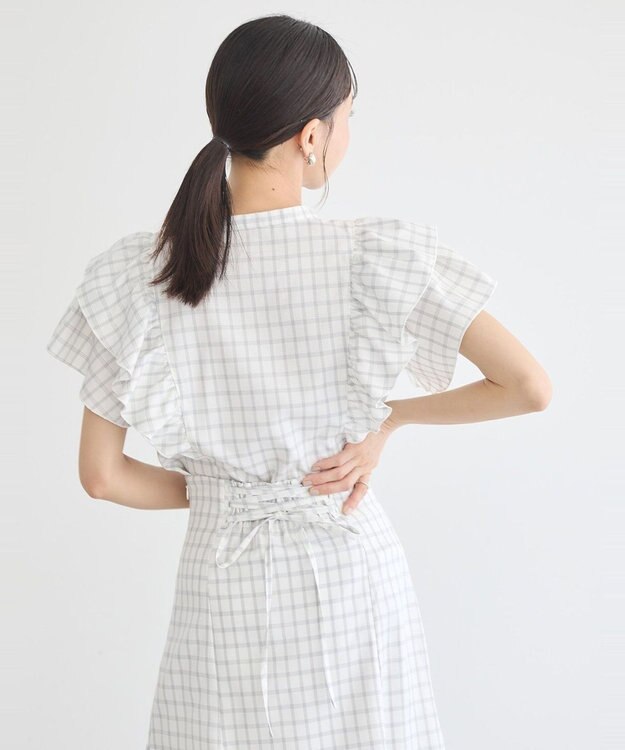 earth music&ecology フリルチェックブラウス Off White