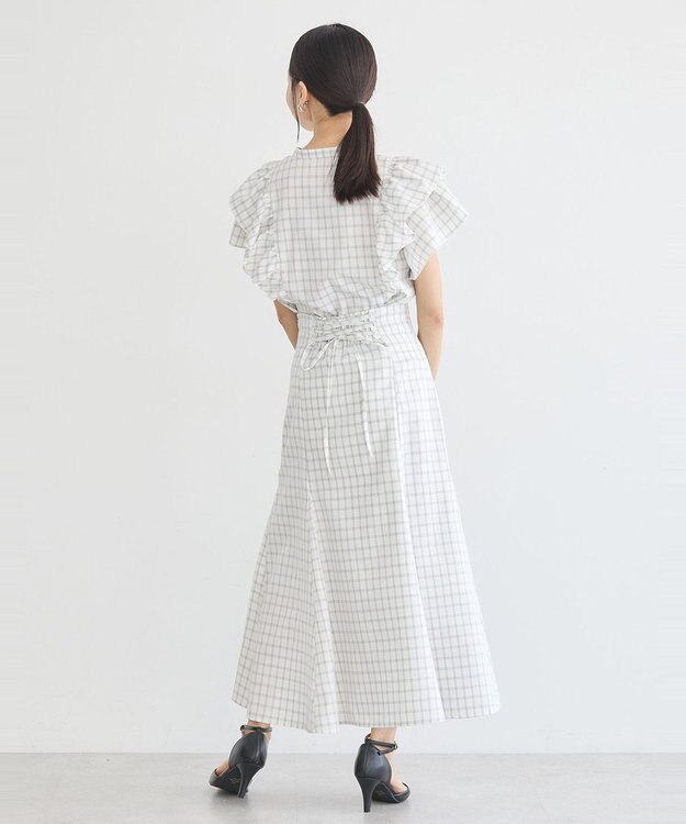 earth music&ecology フリルチェックブラウス Off White