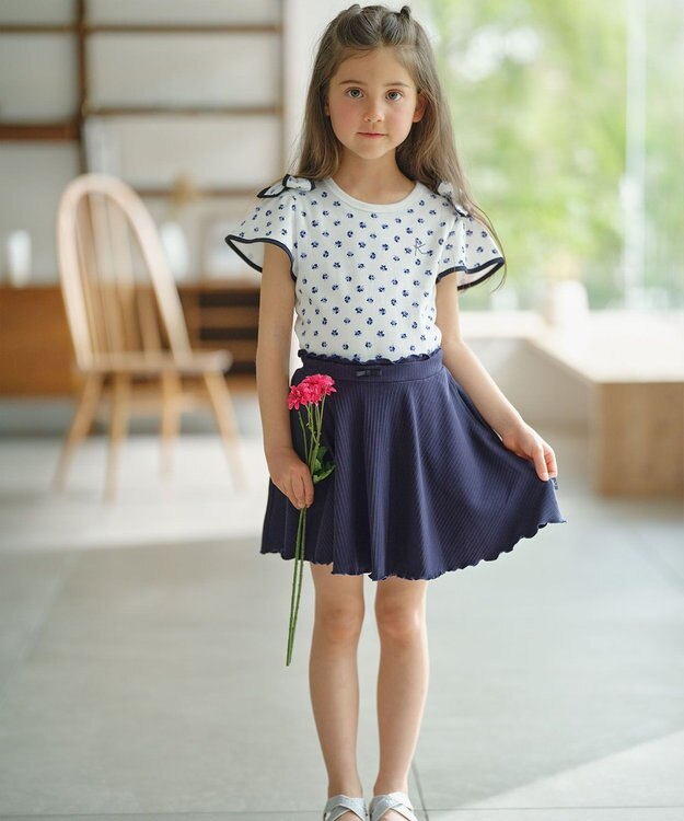 組曲 KIDS 【インパンツ付き】【150-160cm】フレアテレコ スカート ネイビー系