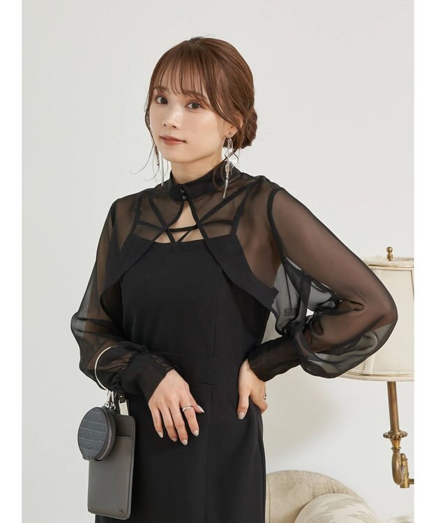 earth music&ecology ＳＥＴ２点シアーボレロ＋キャミワンピース Black